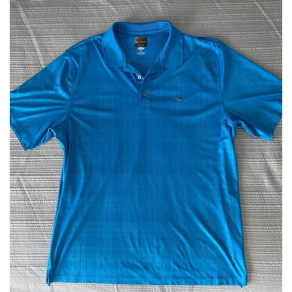 Greg Norman for Tasso Elba Play Dry XL Aqua Blue Shark Logo Short Sleeve Polo